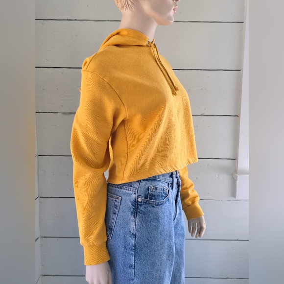 H&M Divided Cropped Drawstring Hoodie  Mustard Yellow  Women's Size  S - Picture 3 of 8